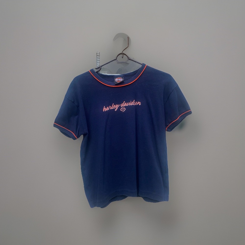 2003 Harley Davidson Women's Top Blue Orange Sz L Made‎ In USA
